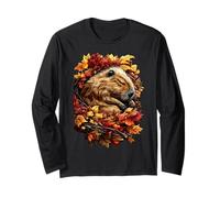 Sleeping Capybara with Fall Leaves Forest Autumn Aesthetic Long Sleeve T-Shirt