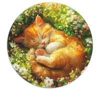 Sleeping Cat 1000 Piece Round Puzzle For Adults And Kids Cute Cat Jigsaw Puzzle Creative Unique Challenge Games Family Game 1000pcs (67.5x67.5cm)