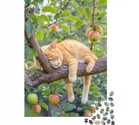 Sleeping Cat Apple Tree 1000 Pieces Sturdy Paper Cozy Pet Jigsaw for Family Groups Mindfulness Giving 38x26cm/1000pcs