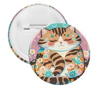 Sleeping Cat Badge Metal Round Pins, Lightweight Brooch for Backpack, Fashion Button Pins Badge for Shirts, Jackets, Shawl Coat, Unisex, 5PCS, Tinplate, metal round pins