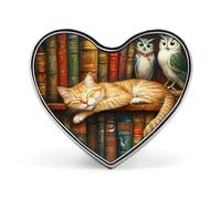 Sleeping Cat Bookshelf Owl Cute Brooch Badge Heart Shape Pin Hat Clothing Jewelry Accessories Gifts for Wedding Party
