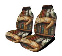 Sleeping Cat Bookshelf Owl Cute Car Seat Covers 2PCS