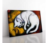 Sleeping Cat By Franz Marc Classic Painting Canvas Wall Art Print Ready to Hang, Framed Picture for Living Room Bedroom Home Office Décor, 60x40 cm (24x16 Inch)