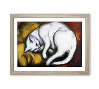 Sleeping Cat By Franz Marc Classic Painting Framed Print | A4 Oak Framed Wall Art | Ready to Hang | Classic Animal Picture | Living Room Bedroom Lounge Office