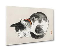 Sleeping Cat By Kono Bairei Asian Japanese Canvas Wall Art Print Ready to Hang, Framed Picture for Living Room Bedroom Home Office Décor, 20x14 Inch (50x35 cm)
