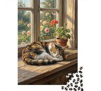 Sleeping Cat by The Window 1000 Piece Puzzle for Home Decor Fans, 52x38cm/1000pcs