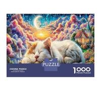 Sleeping Cat Dream 1000 Pcs Thick Cardboard Dreamy Cat Classic Jigsaw Puzzle Couple Puzzle Partners Ultra Difficult Puzzle for Office Leisure Creative Gift 52x38cm/1000pcs
