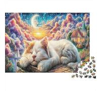 Sleeping Cat Dream 1000 Piece Jigsaw Puzzles for Adults 12+, Thick Cardboard, Sleeping Cat Moon, Stress Relief Meditation, Entertainment for Home, for Men & Women 38x26cm/1000pcs