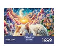 Sleeping Cat Dream 1000Pc Recycled Paper Puzzle: Two Cats Napping at Sunset for Adults 14-99 Years Home Decor & Gift 52x38cm/1000pcs