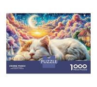 Sleeping Cat Dream Puzzle 1000 Piece Coastal Fairy Tale Town Jigsaw Puzzles Impossible Puzzle Fun, Challenging & Brainteasing 100% Recycled Cardboard Home Decoration 38x26cm/1000pcs