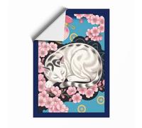 Sleeping Cat in Bloom Boho Unframed Wall Art Print A1 (84.1×59.4cm), Wall Decor for Living Room, Bedroom, Office & Home, Art Gift