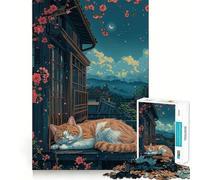 Sleeping Cat in Japanese Garden Jigsaw Puzzle 1000 Piece for Teenagers Recall Upgrade Relax Mind Clear Cut Fine Art Piece 50x75cm