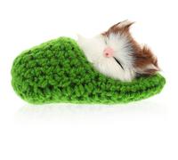 Sleeping Cat in Slipper Doll Toy with Meows Sounds Mini Kitten Hand Toy Present for Boy Girl for Christmas Parties and Festive Occasions Green