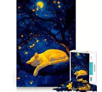 Sleeping Cat in Tree at Night 1000 Piece Jigsaw Puzzles for Adults Teenagers Memory Gain Relaxed Mind Design Assembly 50x75cm