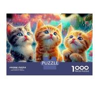 Sleeping Cat Jigsaws 1000 Piece Puzzle Three Kittens in Art Family Decoration Challenge Toy Gifts Fit Together Perfectly for Adults & Kids Age 12 Years Up 52x38cm/1000pcs