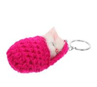 Sleeping Cat Keyring Pendant Plush Bag Charm in Polyester and Iron Alloy | Cute Decorative Accessory, Soft Plush Feel, Trendy Cat Design, Purse and Backpack Use, Rose Red