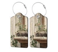 Sleeping Cat Lies On Antique Table Luggage Tag for Suitcase 2 Pack Leather Luggage Tag with Privacy Flap Name Id Label and Metal Loop for Women Men Travel