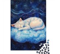 Sleeping Cat on Cloud Painting 1000-Piece Puzzle for Adults, 70x50cm/1000pcs; for An Enjoyable Break at The Table; White Cardboard for Cleaner Sorting