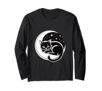 Sleeping Cat on Crescent Moon with Stars for Pet Lovers Long Sleeve T-Shirt
