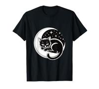 Sleeping Cat on Crescent Moon with Stars for Pet Lovers T-Shirt