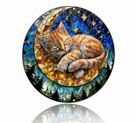Sleeping Cat on Moon Metal Dreamy Aluminum Wall Decor Sign for Bedroom, Study, Cat Room, Living Room, Meditation Room, 8x8 Inches (26116)