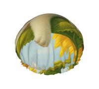 Sleeping Cat On Sunflower At Sunny Double Layer Waterproof Shower Cap Reusable Bonnet Elastic Band Hat
