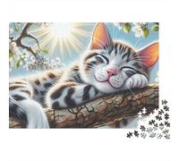 Sleeping Cat on Tree Branch 1000 Piece Jigsaw Puzzle Paper for Adults Relaxing Scene Puzzle Game for Family Focus 70x50cm/1000pcs