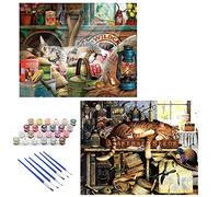 Sleeping Cat Paint by Numbers for Adults Kids DIY 2 Pcs 16x20 inch Oil Painting Kits on Canvas with Paint Brushes and Acrylic Pigment Vintage Style Animal Paintings Home Wall Decor Gift (Frameless)