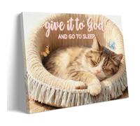 Sleeping Cat Poster Give It To God And Go To Sleep Canvas Pictures Vertical Wall Decoration for Living Room Artwork Giclee Print on Canvas08x12inch(20x30cm)