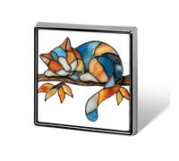 Sleeping Cat Resting on A Tree Branch Unisex Brooches & Pins Square Lightweight Lapel Badge Jewelry for Clothing Shawl Hat