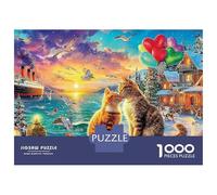 Sleeping Cat Scene 1000 Piece Jigsaw Puzzles in Harbor Sunset Suitable for Decompression And Wall Decor Couple Art Challenge High Difficulty for Adults & Kids Age 12 Years Up 52x38cm/1000pcs