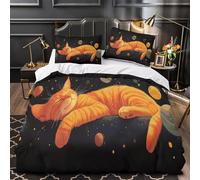 Sleeping cat space 3D Print Duvet Insert Cover 3pc Premium Microfibre Lightweight Cosmic orange feline Quilt Cover 2 Pillowcases Concealed Zipper Bedroom Decor Teens & Adults Super king（260x220cm）
