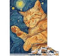 Sleeping Cat Starry Night Art Puzzle Family Fun 100% Recycled Cardboard Jigsaw Puzzle for Kids And Adults Age 12 Years Up 500pcs (52x38cm)