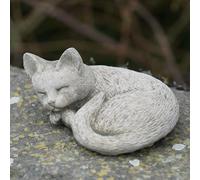 Sleeping Cat Stone Garden Statue | Curled Kitten Reconstituted Stone Ornament | Frost-Proof Weatherproof Outdoor Sculpture | Cat Memorial Garden Gift | Antique Finish | 17cm x 18cm