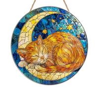 Sleeping Cat Sun Catchers for Windows, Cat Acrylic Suncatcher, Stained Glass Window Hanging Ornament, 2D Flat Hanging Garden Ornament Suncatchers for Home Window Wall Decoration