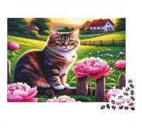 Sleeping Cat Surrounded by Roses And Butterflies 1000 Pieces Extra-Thick Cardboard DIY Jigsaw Puzzle, Cognitive Development & Rehabilitation Puzzle, Leisure Activity, Premium Quality Puz