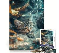 Sleeping Cat Underwater Jigsaw 1000 Pieces for Teenagers Logic Boost Toy Calming Play Premium Edge Art Collectible 38x52cm