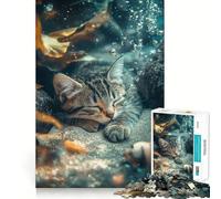 Sleeping Cat Underwater Jigsaw 1000 Pieces for Teenagers Logic Boost Toy Calming Play Premium Edge Art Collectible 38x52cm