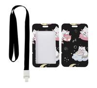 Sleeping Cat Unicorns ID Card Holders with Black Lanyard, Ski Pass Holder, Vertical Cards Protector for Student, Vertical ID Cards Protector for Men, Delivery Driver Accessories Paramedic Accessories