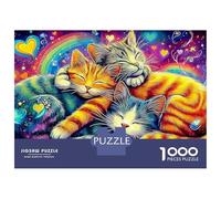 Sleeping Cats 1000 Piece Jigsaw Puzzle Cats in Cosmic Rainbow Decorative Paper Puzzle for Wall Art Display, Relaxing Focus Game for Adults 52x38cm/1000pcs
