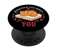 Sleeping Cats Books Romance Book Lover Cute Bookish Couple PopSockets Adhesive PopGrip