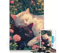 Sleeping Cats in Flowers 1000 Piece Jigsaw Puzzles for Adults Jigsaw Logic Toy Indoor Play Precision Cut Cherished Gift 38x52cm