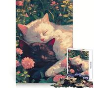 Sleeping Cats in Flowers 1000 Piece Jigsaw Puzzles for Adults Jigsaw Logic Toy Indoor Play Precision Cut Cherished Gift 38x52cm