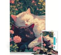 Sleeping Cats in Flowers 1000 Piece Jigsaw Puzzles for Adults Sharp Logic Toy Home Leisure Tight Cut Heartfelt Gift 38x26cm