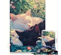 Sleeping Cats in Garden 1000 Pieces Jigsaw Puzzles for Adults Think Smart Toy Quiet Fun Accurate Cut 38x26cm