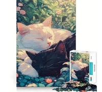 Sleeping Cats in Garden 1000 Pieces Jigsaw Puzzles for Teenagers Logic Ability Toy Light Relax Accurate Cut Classic Gift 38x52cm