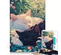Sleeping Cats in Garden for Adults 1000 Piece Puzzle Mind Exercise Toy Gentle Leisure Design Assembly Seasonal Gift 50x75cm