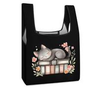 Sleeping Cats on Books Reusable Shopping Bags Foldable Grocery Bag Heavy Duty Tote for Women Men