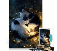 Sleeping Cats Surrounded by Stars Jigsaw Puzzles for Teenagers 1000 Mind Exercise Toy Home Activity Precision Cut Wall Art Decor 50x75cm