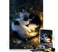 Sleeping Cats Surrounded by Stars Jigsaw Puzzles for Teenagers 1000 Mind Exercise Toy Home Activity Precision Cut Wall Art Decor 50x75cm